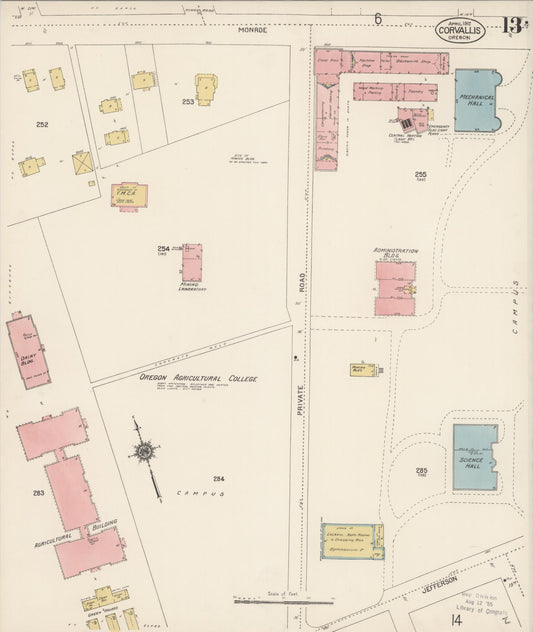 Sanborn Fire Insurance Map from Corvallis, Benton County, Oregon (1912), Sheet #0013 - Historic Sanborn Fire Insurance Map Print, vintage old map wall art, antique decor, genealogy gift, Oregon Oregon map