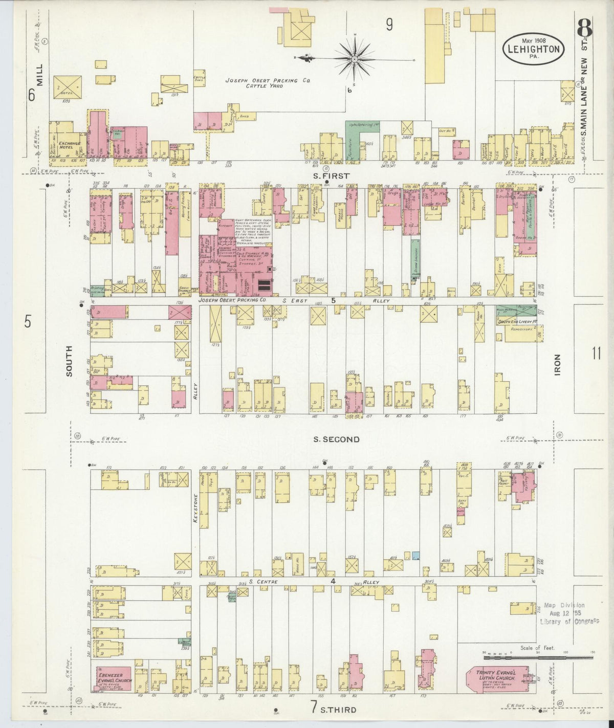 Sanborn Fire Insurance Map from Lehighton, Carbon County, Pennsylvania (1908), Sheet #0008 - Historic Sanborn Fire Insurance Map Print, vintage old map wall art, antique decor, genealogy gift, Pennsylvania Pennsylvania map