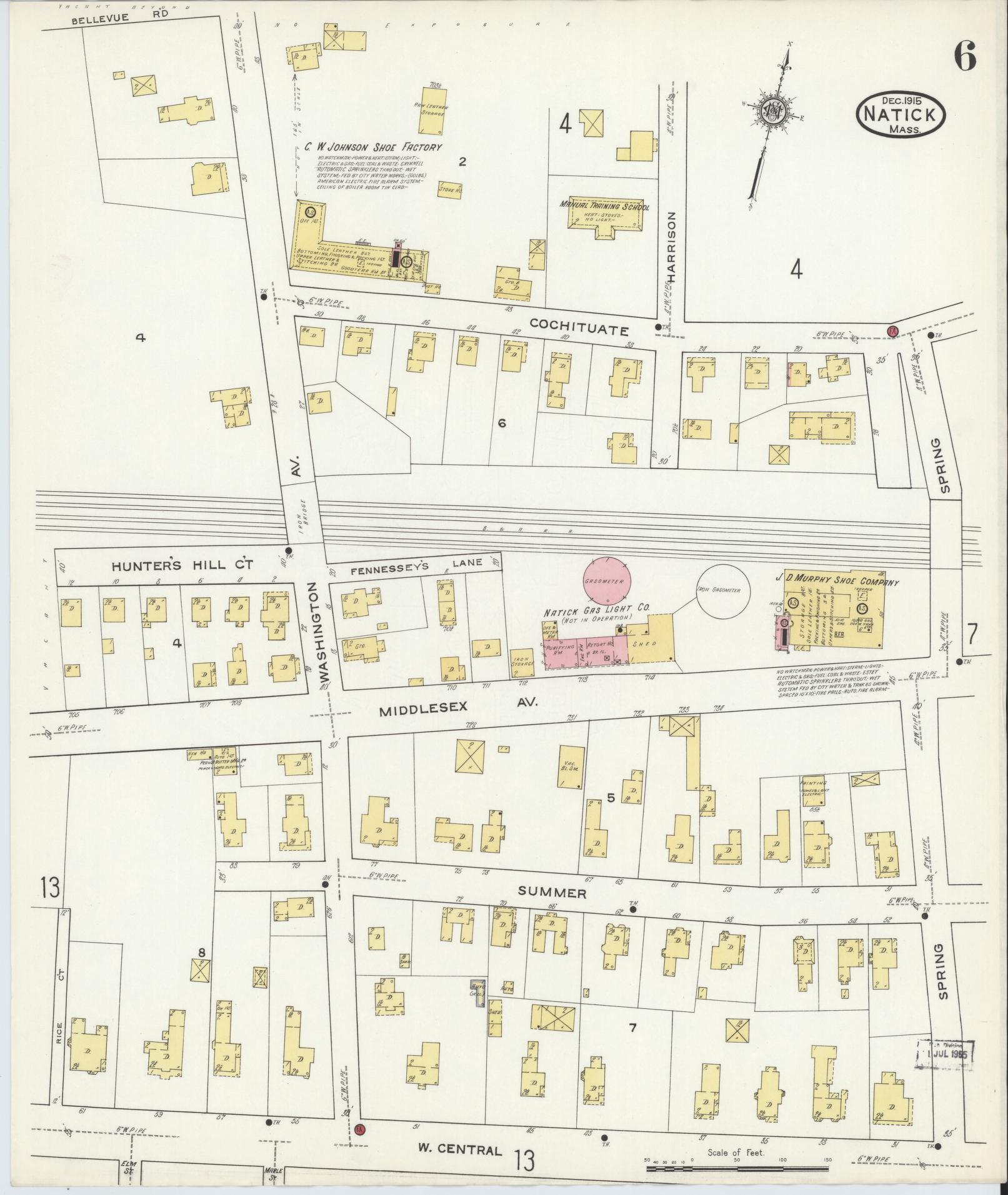 Sanborn Fire Insurance Map from Natick, Middlesex County, Massachusetts (1915), Sheet #0006 - Historic Sanborn Fire Insurance Map Print, vintage old map wall art, antique decor, genealogy gift, Massachusetts Massachusetts map