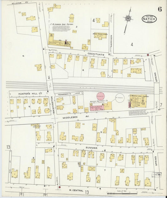 Sanborn Fire Insurance Map from Natick, Middlesex County, Massachusetts (1915), Sheet #0006 - Historic Sanborn Fire Insurance Map Print, vintage old map wall art, antique decor, genealogy gift, Massachusetts Massachusetts map