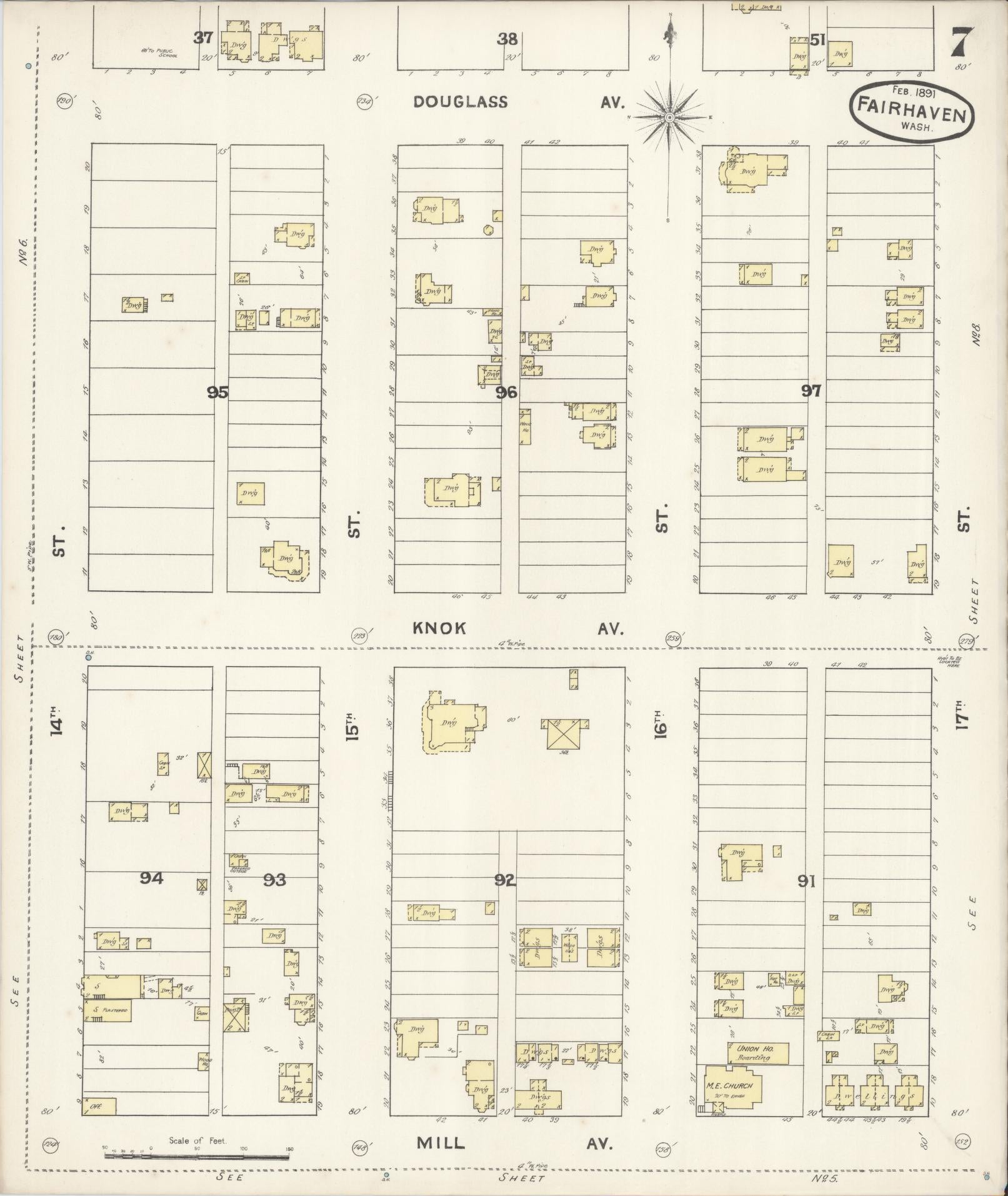Sanborn Fire Insurance Map from Fairhaven [see also Bellingham and Sehome], Whatcom County, Washington (1891), Sheet #0007 - Complete Map Set gallery image, historic Sanborn map, vintage wall art, Washington Washington