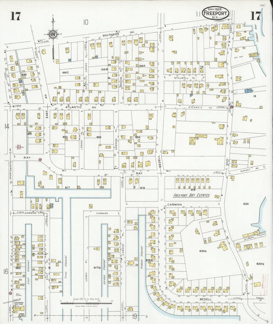 Sanborn Fire Insurance Map from Freeport, Nassau County, New York (1928), Sheet #0017 - Historic Sanborn Fire Insurance Map Print, vintage old map wall art, antique decor, genealogy gift, New York New York map