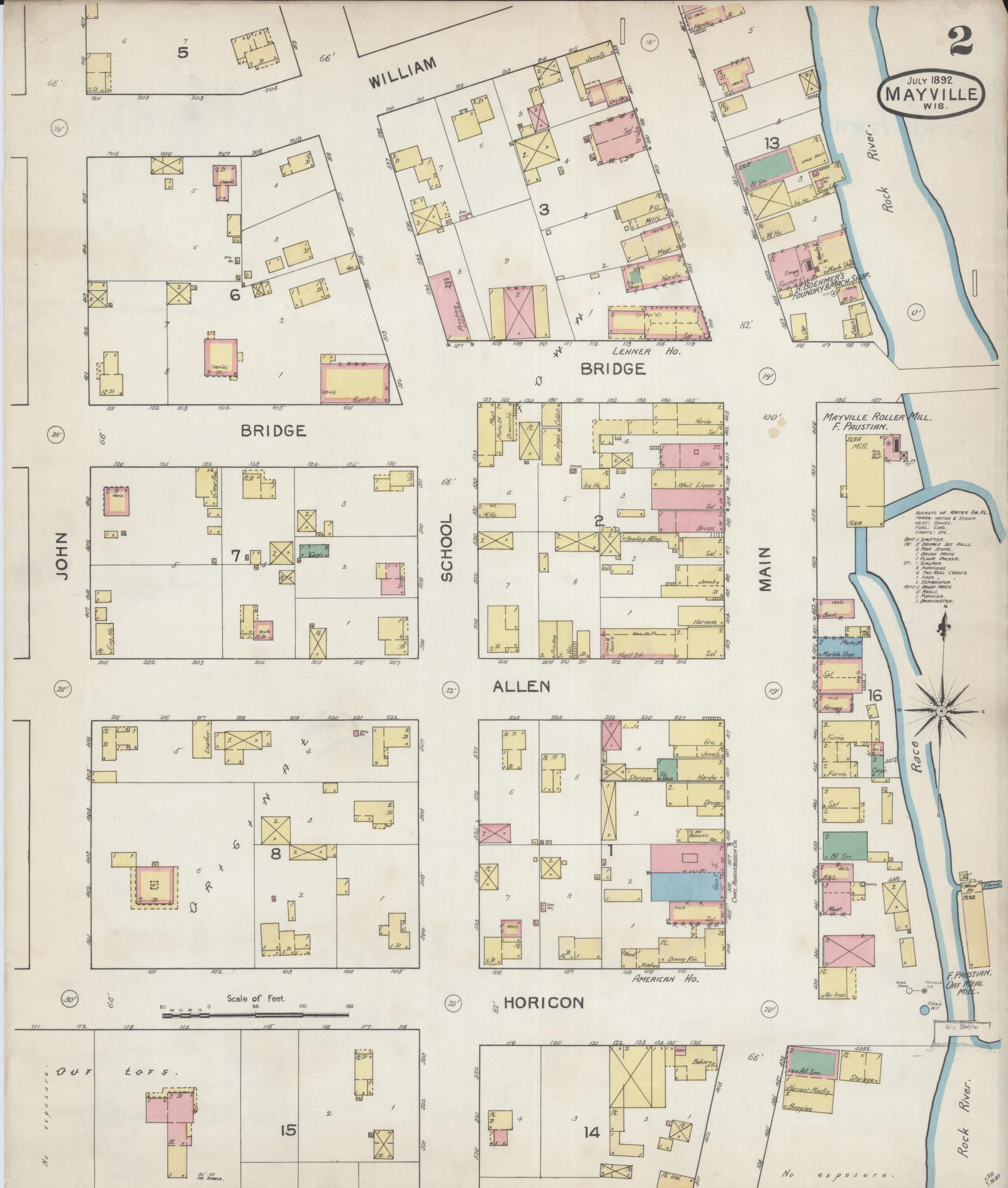 Sanborn Fire Insurance Map from Mayville, Dodge County, Wisconsin (1892), Sheet #0002 - Historic Sanborn Fire Insurance Map Print, vintage old map wall art, antique decor, genealogy gift, Wisconsin Wisconsin map