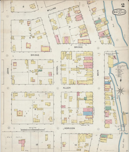 Sanborn Fire Insurance Map from Mayville, Dodge County, Wisconsin (1892), Sheet #0002 - Historic Sanborn Fire Insurance Map Print, vintage old map wall art, antique decor, genealogy gift, Wisconsin Wisconsin map