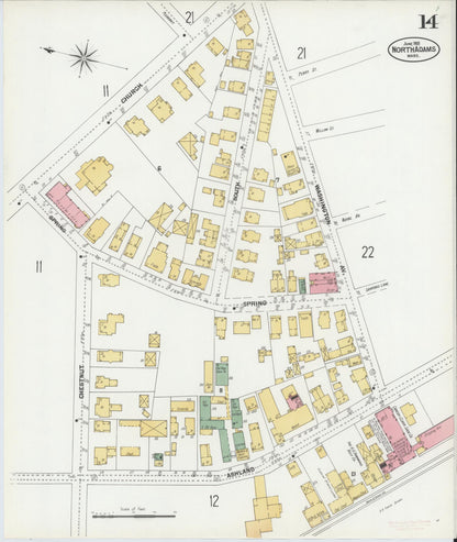 Sanborn Fire Insurance Map from North Adams, Berkshire County, Massachusetts (1901), Sheet #0014 - Historic Sanborn Fire Insurance Map Print, vintage old map wall art, antique decor, genealogy gift, Massachusetts Massachusetts map