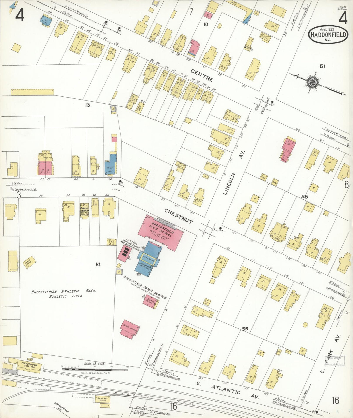 Sanborn Fire Insurance Map from Haddonfield, Camden County, New Jersey (1923), Sheet #0004 - Complete Map Set gallery image, historic Sanborn map, vintage wall art, New Jersey New Jersey