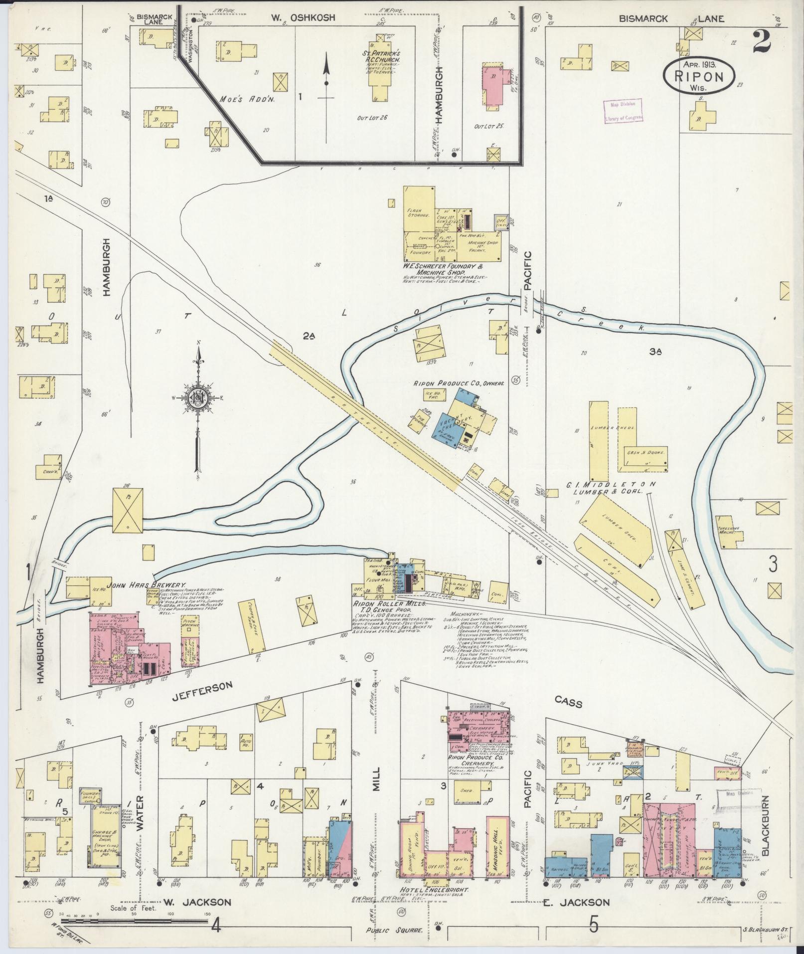 Sanborn Fire Insurance Map from Ripon, Fond du Lac County, Wisconsin (1913), Sheet #0002 - Complete Map Set gallery image, historic Sanborn map, vintage wall art, Wisconsin Wisconsin