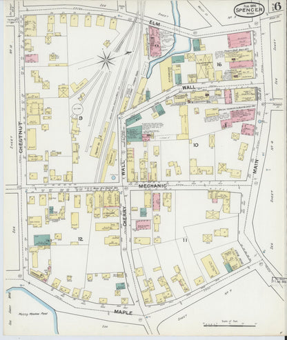 Sanborn Fire Insurance Map from Spencer, Worcester County, Massachusetts (1892), Sheet #0006 - Historic Sanborn Fire Insurance Map Print, vintage old map wall art, antique decor, genealogy gift, Massachusetts Massachusetts map