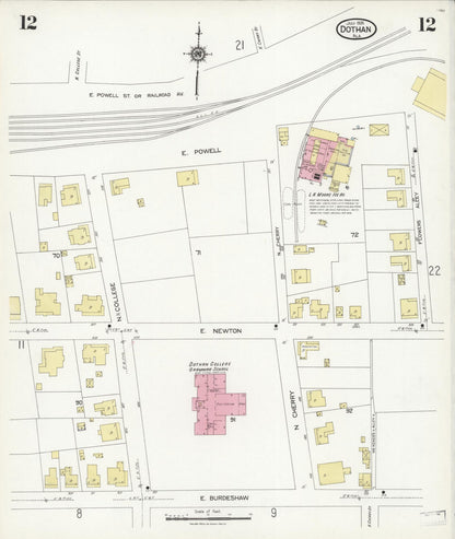 Sanborn Fire Insurance Map from Dothan, Houston County, Alabama (1924), Sheet #0012 - Complete Map Set gallery image, historic Sanborn map, vintage wall art, Alabama Alabama