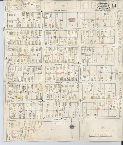 Sanborn Fire Insurance Map from Manistique, Schoolcraft County, Michigan (1950), Sheet #0014 - Complete Map Set gallery image, historic Sanborn map, vintage wall art, Michigan Michigan