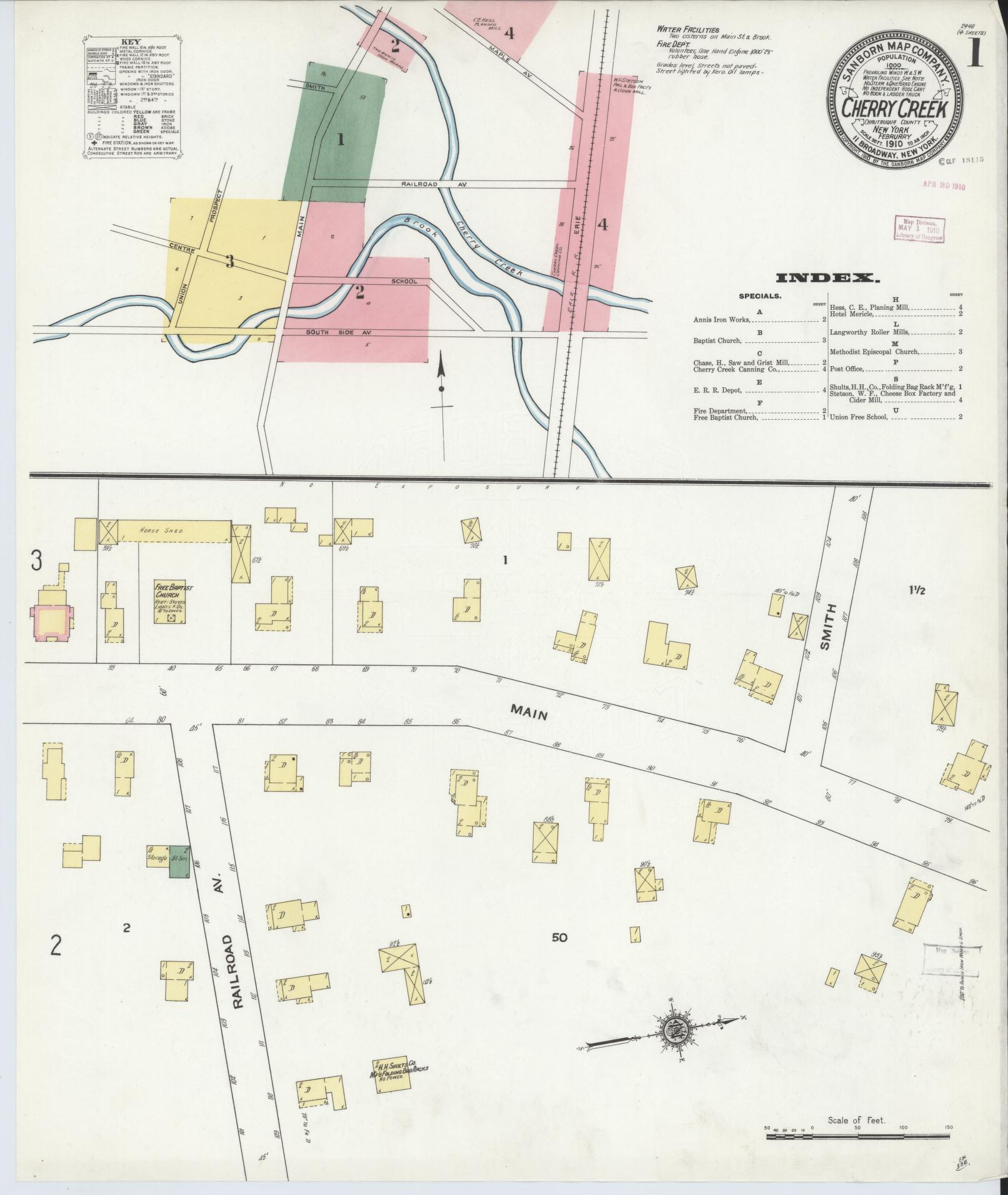 Sanborn Fire Insurance Map from Cherry Creek, Chautauqua County, New York. (1910) – Historic Sanborn Fire Insurance Map Print