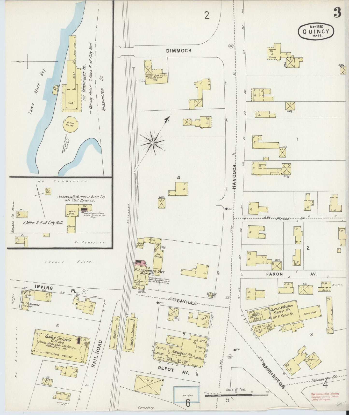 Sanborn Fire Insurance Map from Quincy, Norfolk County, Massachusetts (1896), Sheet #0003 - Complete Map Set gallery image, historic Sanborn map, vintage wall art, Massachusetts Massachusetts