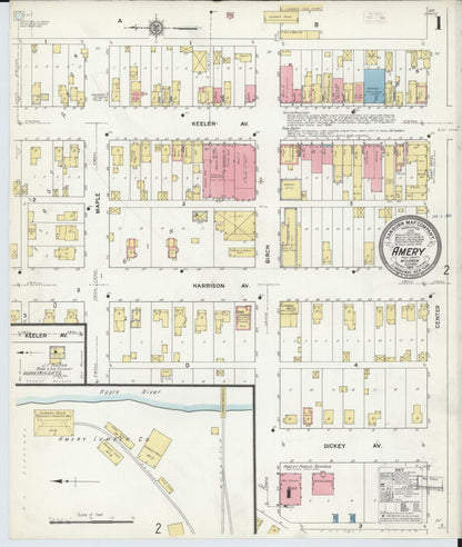 Sanborn Fire Insurance Map from Amery, Polk County, Wisconsin (1911), Sheet #0001 - Historic Sanborn Fire Insurance Map Print, vintage old map wall art, antique decor, genealogy gift, Wisconsin Wisconsin map