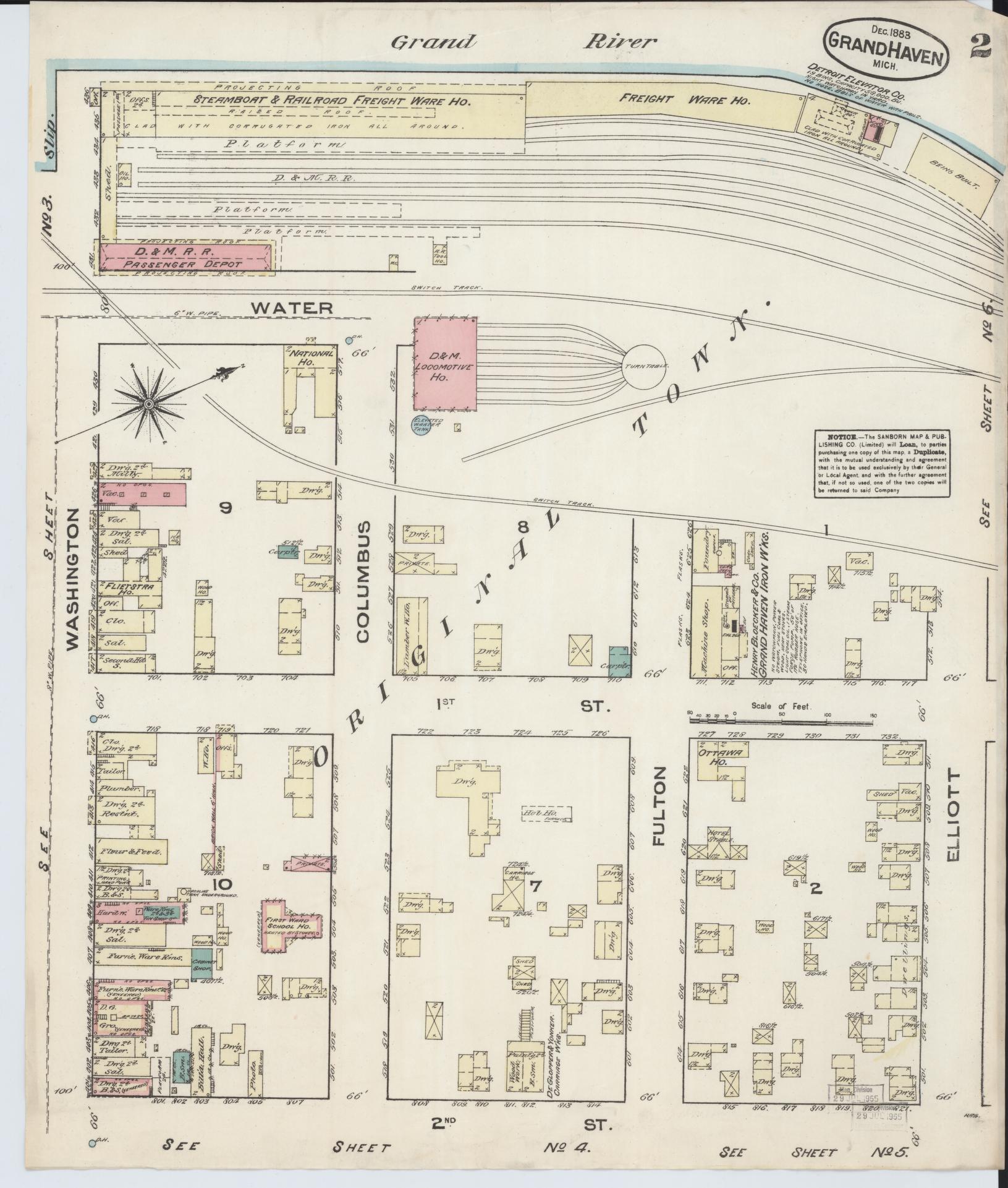 Sanborn Fire Insurance Map from Grand Haven, Ottawa County, Michigan (1883), Sheet #0002 - Complete Map Set gallery image, historic Sanborn map, vintage wall art, Michigan Michigan