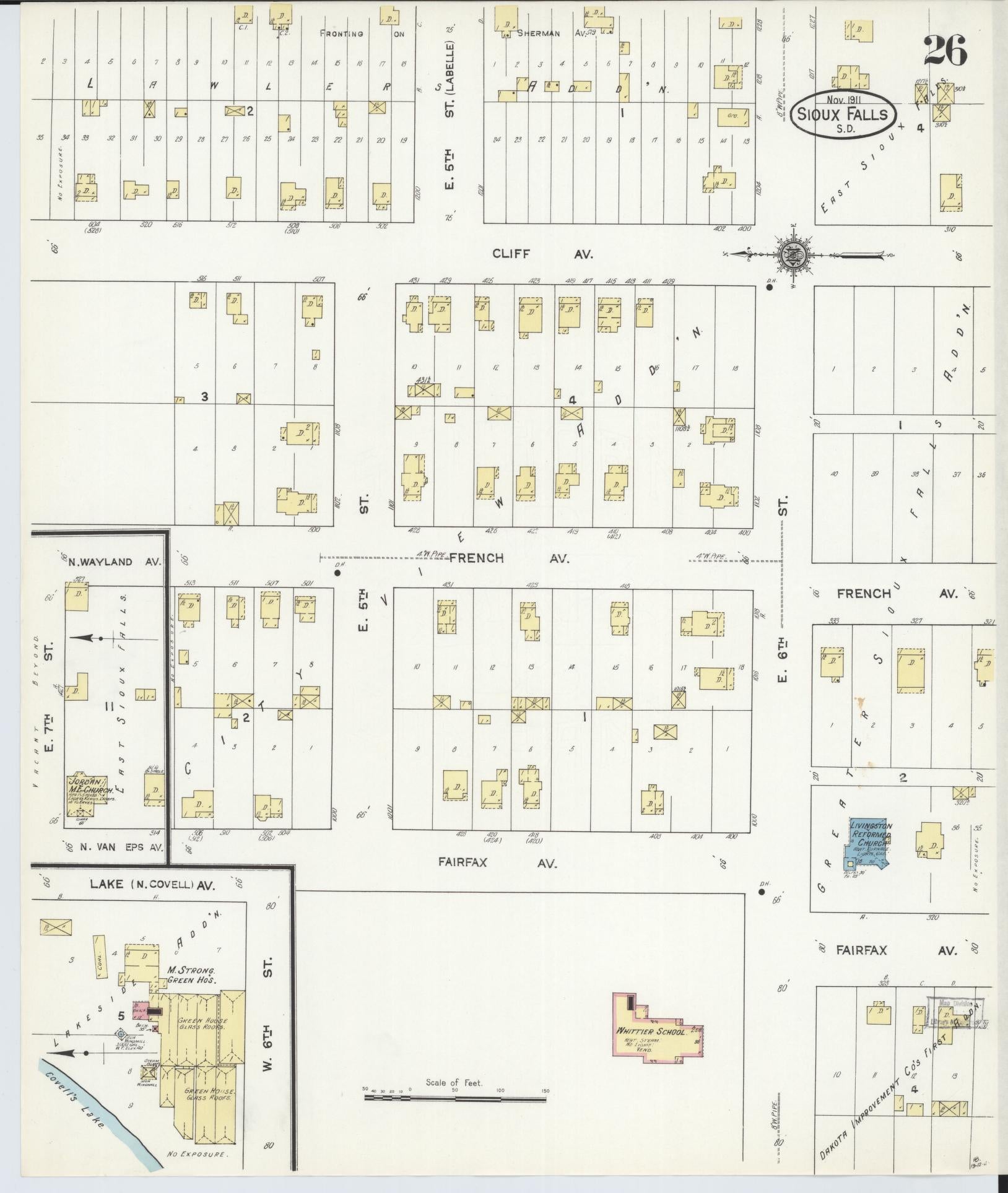 Sanborn Fire Insurance Map from Sioux Falls, Minnehaha County, South Dakota (1911), Sheet #0026 - Historic Sanborn Fire Insurance Map Print, vintage old map wall art, antique decor, genealogy gift, South Dakota South Dakota map