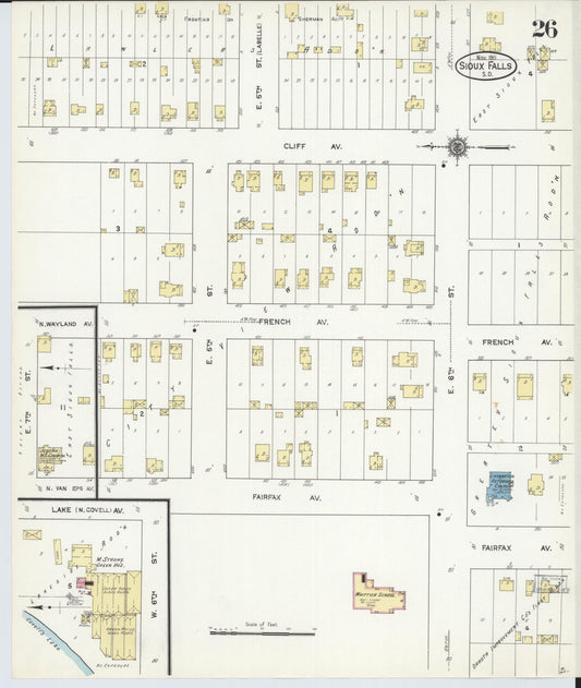 Sanborn Fire Insurance Map from Sioux Falls, Minnehaha County, South Dakota (1911), Sheet #0026 - Historic Sanborn Fire Insurance Map Print, vintage old map wall art, antique decor, genealogy gift, South Dakota South Dakota map