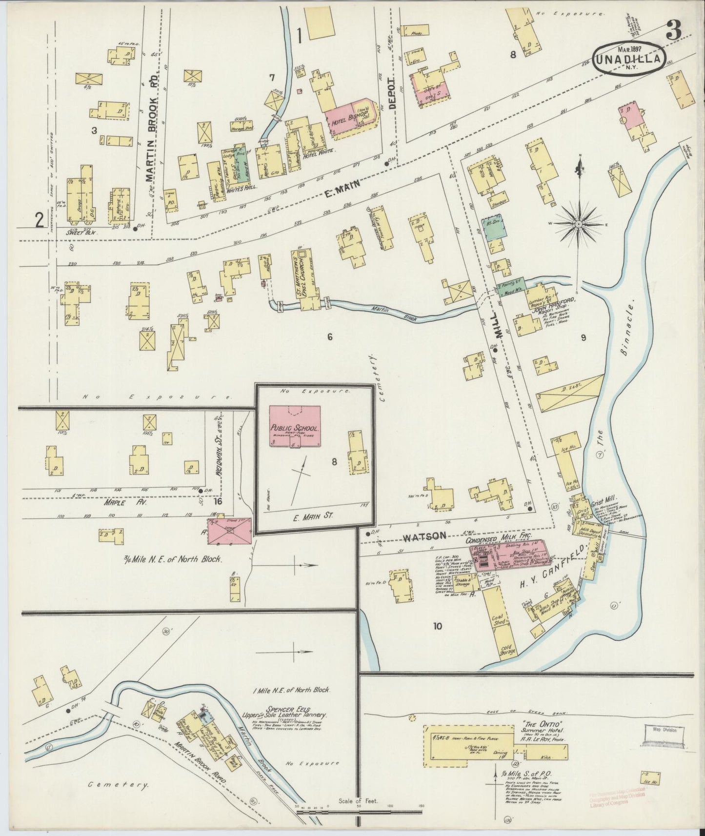 Sanborn Fire Insurance Map from Unadilla, Otsego County, New York (1897), Sheet #0003 - Historic Sanborn Fire Insurance Map Print, vintage old map wall art, antique decor, genealogy gift, New York New York map