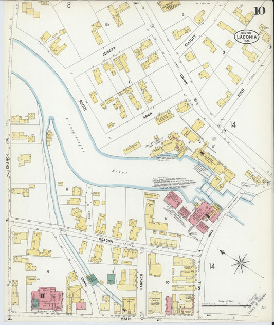 Sanborn Fire Insurance Map from Laconia, Belknap County, New Hampshire (1902), Sheet #0010 - Historic Sanborn Fire Insurance Map Print, vintage old map wall art, antique decor, genealogy gift, New Hampshire New Hampshire map