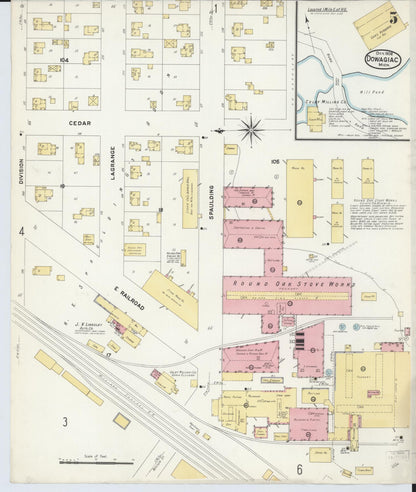 Sanborn Fire Insurance Map from Dowagiac, Cass County, Michigan (1908), Sheet #0005 - Historic Sanborn Fire Insurance Map Print, vintage old map wall art, antique decor, genealogy gift, Michigan Michigan map
