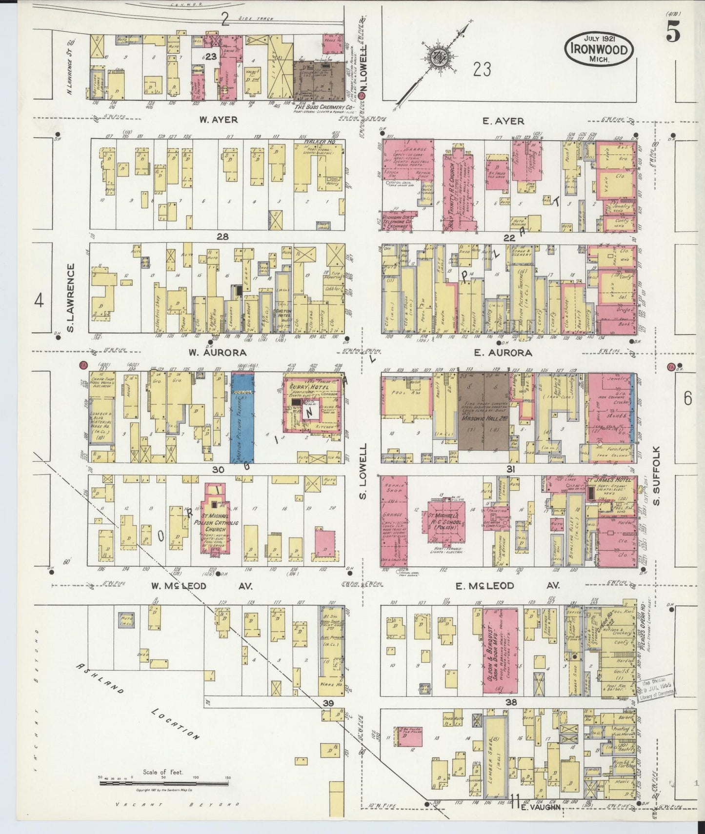 Sanborn Fire Insurance Map from Ironwood, Gogebic County, Michigan (1921), Sheet #0005 - Historic Sanborn Fire Insurance Map Print, vintage old map wall art, antique decor, genealogy gift, Michigan Michigan map