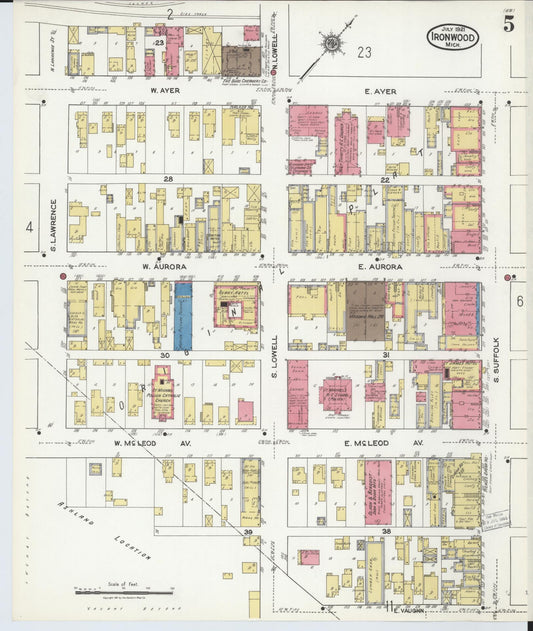 Sanborn Fire Insurance Map from Ironwood, Gogebic County, Michigan (1921), Sheet #0005 - Historic Sanborn Fire Insurance Map Print, vintage old map wall art, antique decor, genealogy gift, Michigan Michigan map