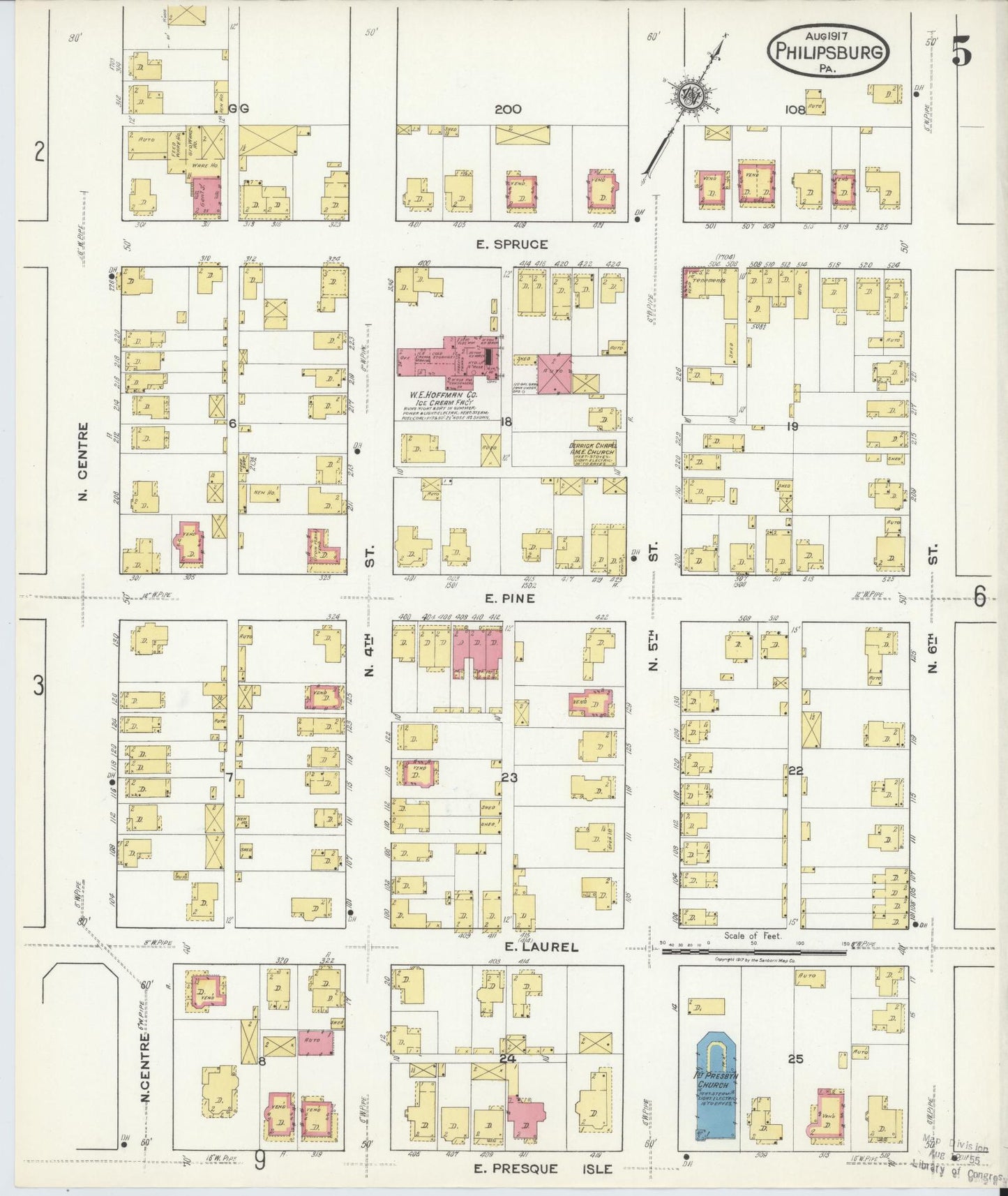 Sanborn Fire Insurance Map from Philipsburg, Centre County, Pennsylvania (1917), Sheet #0005 - Complete Map Set gallery image, historic Sanborn map, vintage wall art, Pennsylvania Pennsylvania