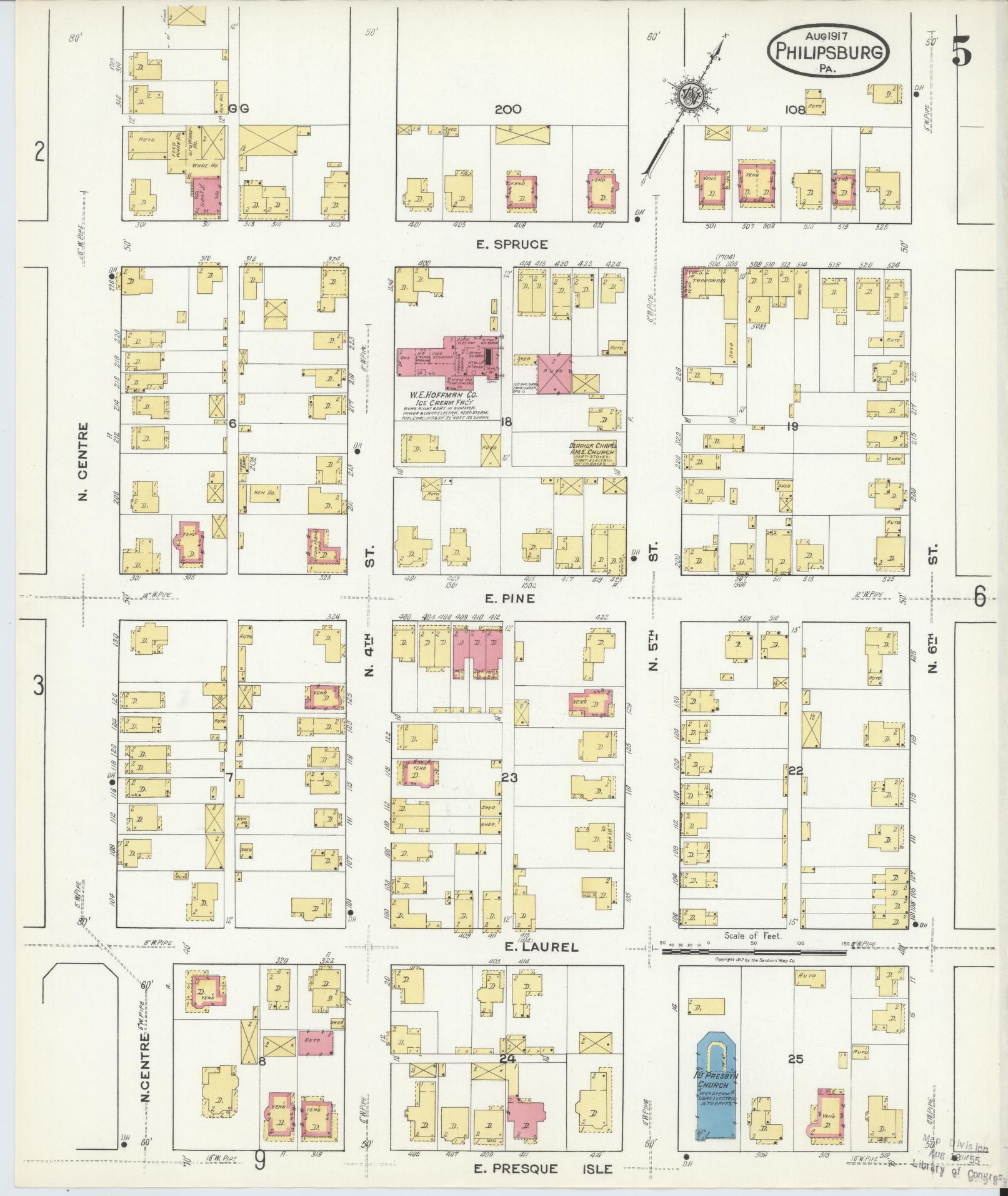 Sanborn Fire Insurance Map from Philipsburg, Centre County, Pennsylvania (1917), Sheet #0005 - Complete Map Set gallery image, historic Sanborn map, vintage wall art, Pennsylvania Pennsylvania
