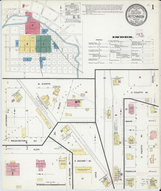 Sanborn Fire Insurance Map from Hutchinson, Mcleod County, Minnesota (1909), Sheet #0001 - Historic Sanborn Fire Insurance Map Print, vintage old map wall art, antique decor, genealogy gift, Minnesota Minnesota map