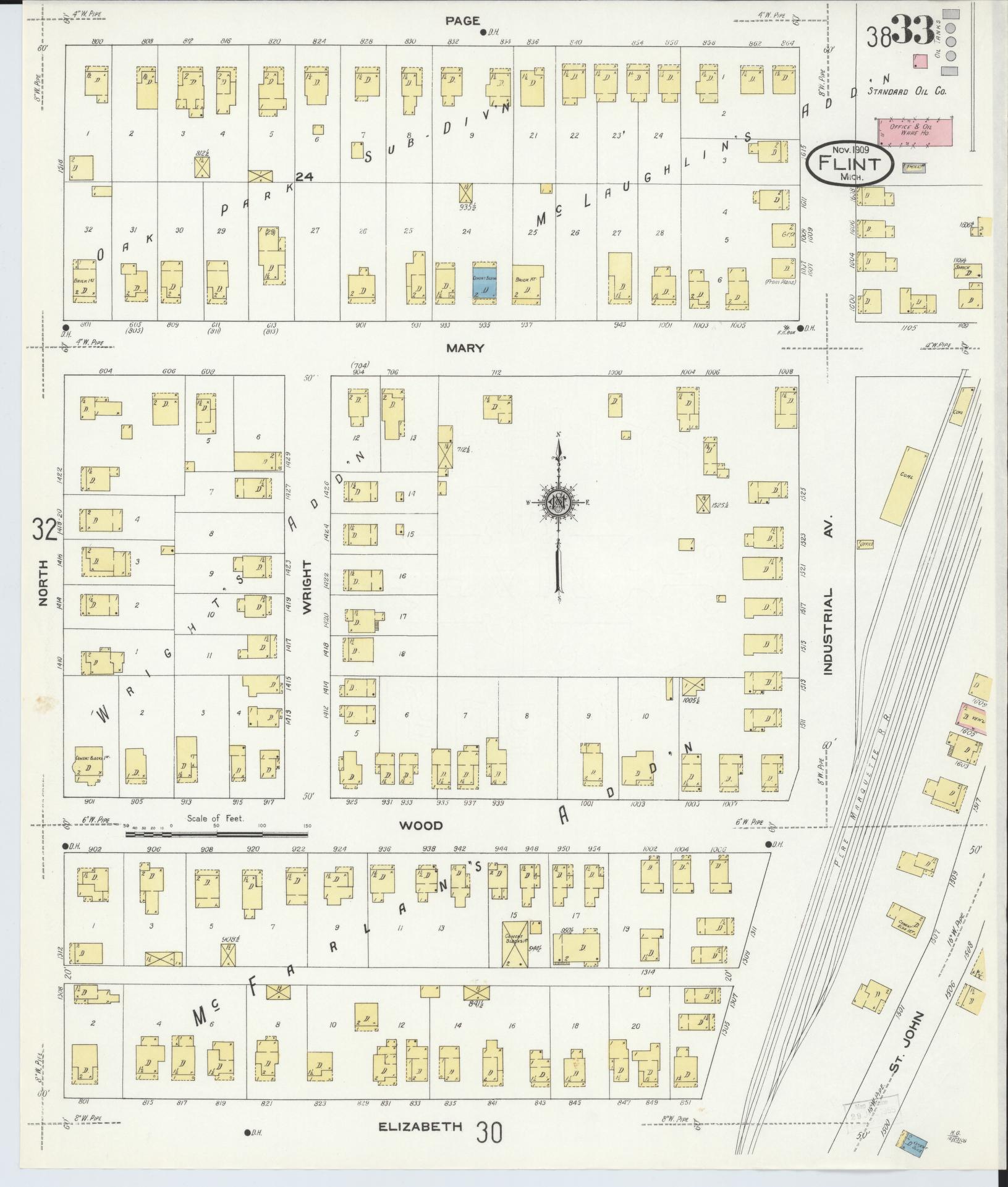 Sanborn Fire Insurance Map from Flint, Genesee County, Michigan (1909), Sheet #0033 - Complete Map Set gallery image, historic Sanborn map, vintage wall art, Michigan Michigan