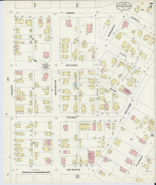 Sanborn Fire Insurance Map from Freeport, Stephenson County, Illinois (1897), Sheet #0007 - Historic Sanborn Fire Insurance Map Print, vintage old map wall art, antique decor, genealogy gift, Illinois Illinois map