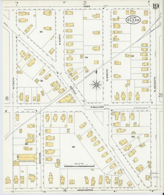 Sanborn Fire Insurance Map from Olean, Cattaraugus County, New York (1904), Sheet #0019 - Historic Sanborn Fire Insurance Map Print, vintage old map wall art, antique decor, genealogy gift, New York New York map