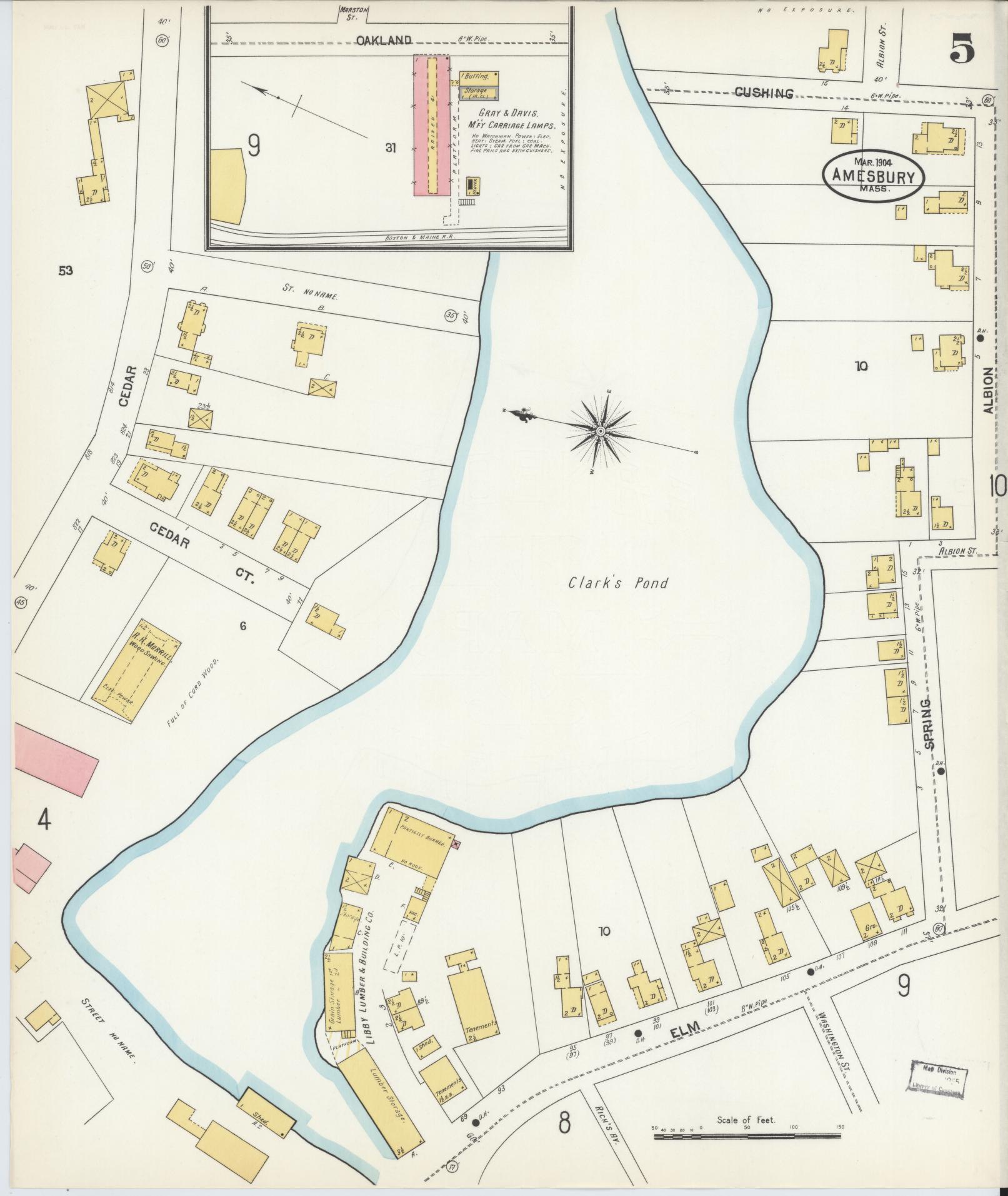 Sanborn Fire Insurance Map from Amesbury, Essex County, Massachusetts (1904), Sheet #0005 - Historic Sanborn Fire Insurance Map Print, vintage old map wall art, antique decor, genealogy gift, Massachusetts Massachusetts map