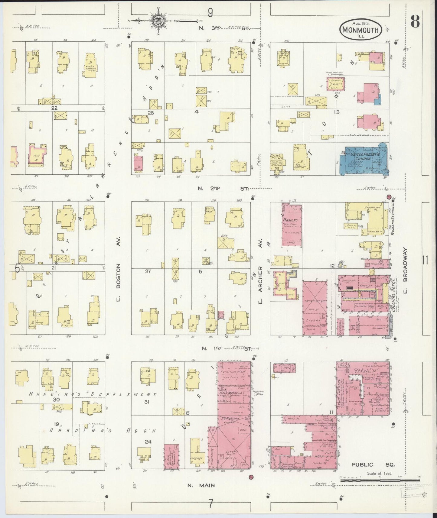 Sanborn Fire Insurance Map from Monmouth, Warren County, Illinois (1913), Sheet #0008 - Complete Map Set gallery image, historic Sanborn map, vintage wall art, Illinois Illinois