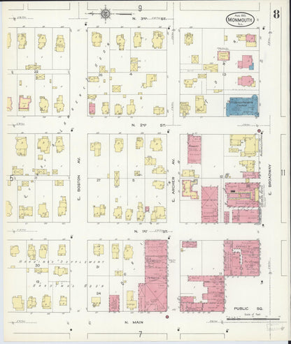 Sanborn Fire Insurance Map from Monmouth, Warren County, Illinois (1913), Sheet #0008 - Complete Map Set gallery image, historic Sanborn map, vintage wall art, Illinois Illinois