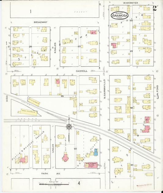 Sanborn Fire Insurance Map from Anamosa, Jones County, Iowa (1917), Sheet #0002 - Historic Sanborn Fire Insurance Map Print, vintage old map wall art
