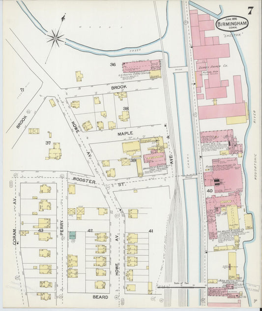 Sanborn Fire Insurance Map from Birmingham, New Haven County, Connecticut (1892), Sheet #0007 - Historic Sanborn Fire Insurance Map Print, vintage old map wall art, antique decor, genealogy gift, Connecticut Connecticut map