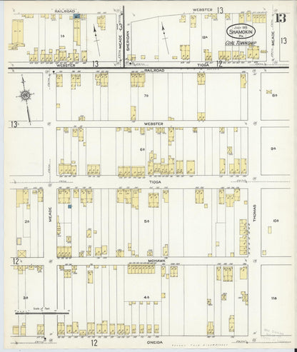 Sanborn Fire Insurance Map from Shamokin, Northumberland County, Pennsylvania (1913), Sheet #0013 - Historic Sanborn Fire Insurance Map Print, vintage old map wall art, antique decor, genealogy gift, Pennsylvania Pennsylvania map
