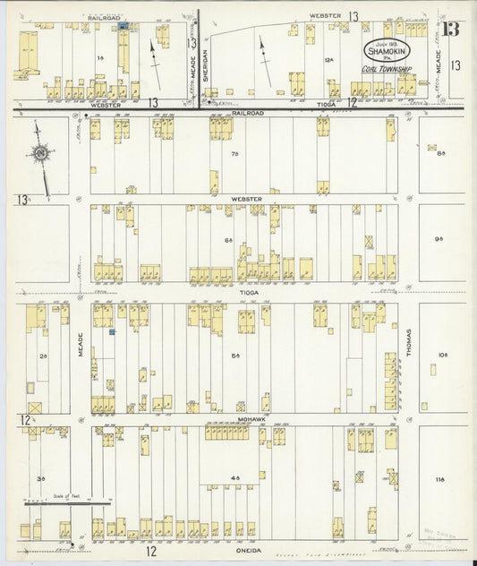 Sanborn Fire Insurance Map from Shamokin, Northumberland County, Pennsylvania (1913), Sheet #0013 - Historic Sanborn Fire Insurance Map Print, vintage old map wall art, antique decor, genealogy gift, Pennsylvania Pennsylvania map