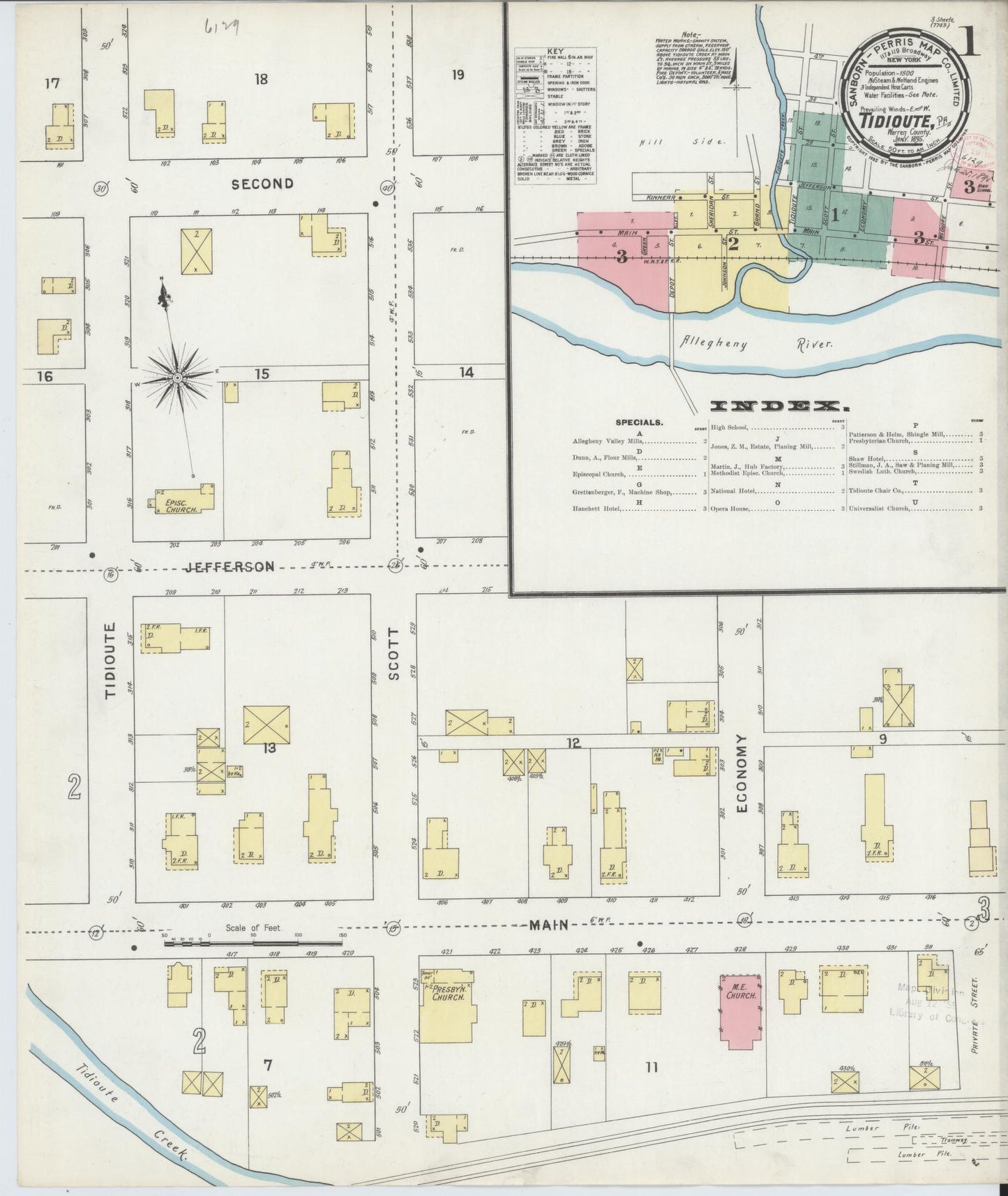 Sanborn Fire Insurance Map from Tidioute, Warren County, Pennsylvania (1895), Sheet #0001 - Complete Map Set gallery image, historic Sanborn map, vintage wall art, Pennsylvania Pennsylvania