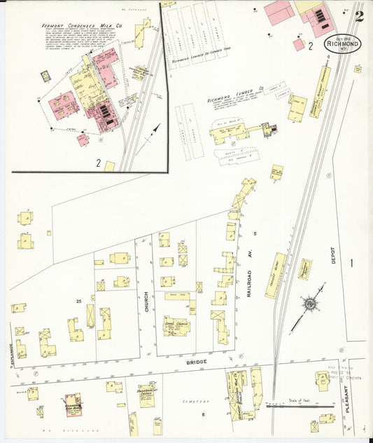 Sanborn Fire Insurance Map from Richmond, Chittenden County, Vermont (1910), Sheet #0002 - Historic Sanborn Fire Insurance Map Print, vintage old map wall art, antique decor, genealogy gift, Vermont Vermont map