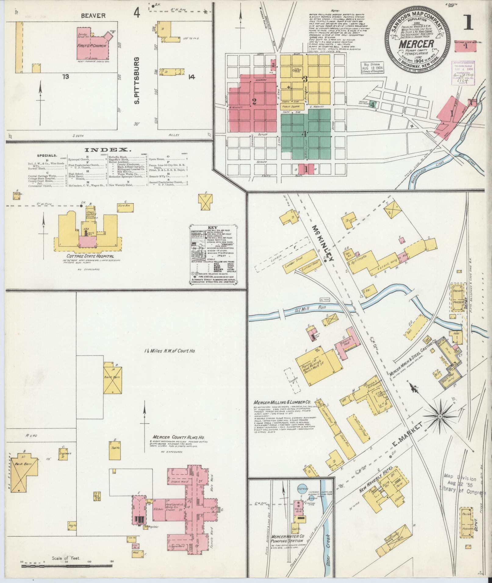 Sanborn Fire Insurance Map from Mercer, Mercer County, Pennsylvania (1904), Sheet #0001 - Complete Map Set gallery image, historic Sanborn map, vintage wall art, Pennsylvania Pennsylvania