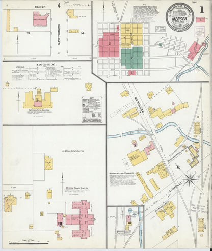 Sanborn Fire Insurance Map from Mercer, Mercer County, Pennsylvania (1904), Sheet #0001 - Complete Map Set gallery image, historic Sanborn map, vintage wall art, Pennsylvania Pennsylvania