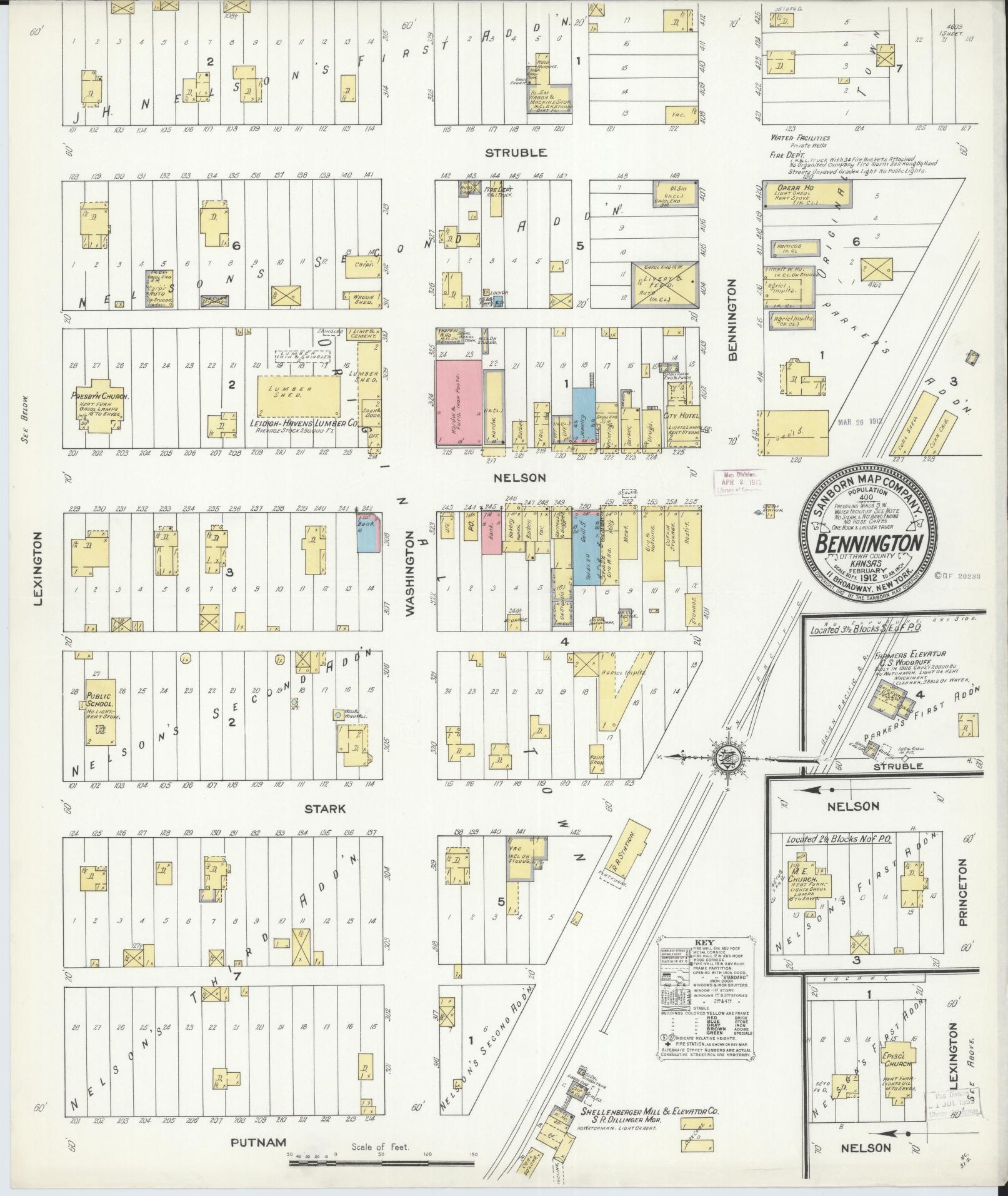 Sanborn Fire Insurance Map from Bennington, Ottawa County, Kansas (1912), Sheet #0001 - Historic Sanborn Fire Insurance Map Print, vintage old map wall art, antique decor, genealogy gift, Kansas Kansas map