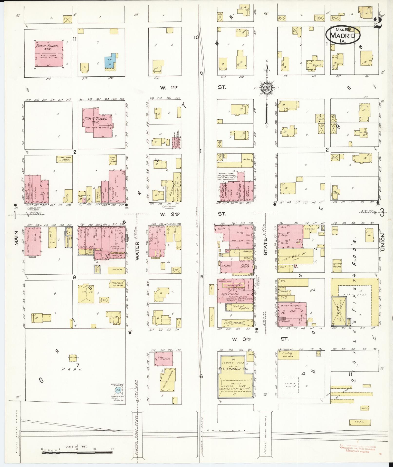 Sanborn Fire Insurance Map from Madrid, Boone County, Iowa (1916), Sheet #0002 - Historic Sanborn Fire Insurance Map Print