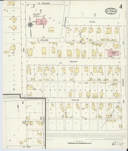 Sanborn Fire Insurance Map from Saint Paris, Champaign County, Ohio (1914), Sheet #0004 - Historic Sanborn Fire Insurance Map Print, vintage old map wall art, antique decor, genealogy gift, Ohio Ohio map