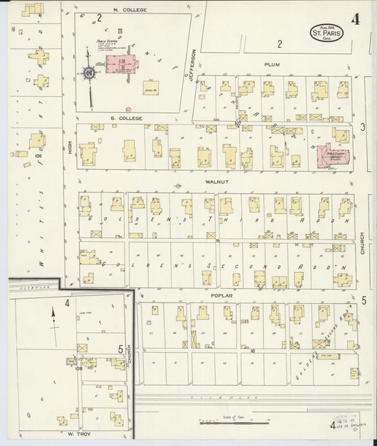 Sanborn Fire Insurance Map from Saint Paris, Champaign County, Ohio (1914), Sheet #0004 - Historic Sanborn Fire Insurance Map Print, vintage old map wall art, antique decor, genealogy gift, Ohio Ohio map