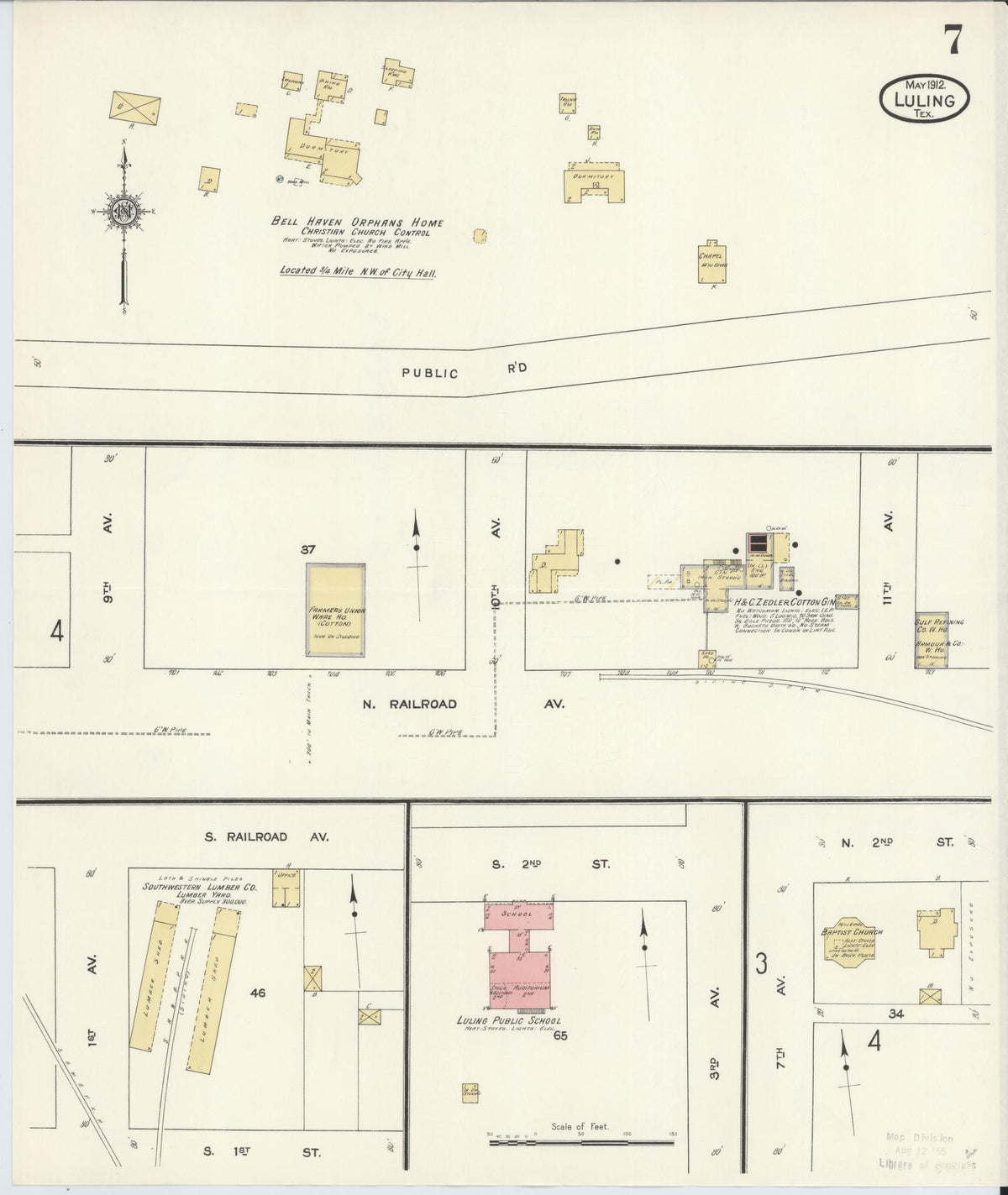 Sanborn Fire Insurance Map from Luling, Caldwell County, Texas (1912), Sheet #0007 - Complete Map Set gallery image, historic Sanborn map, vintage wall art, Texas Texas