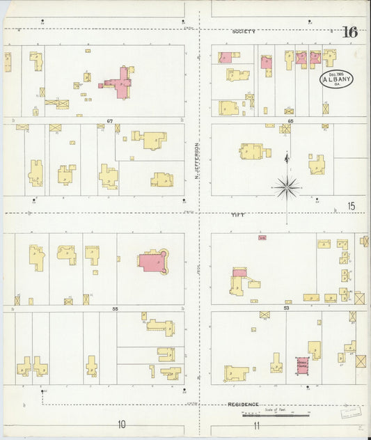 Sanborn Fire Insurance Map from Albany, Dougherty County, Georgia (1905), Sheet #0016 - Historic Sanborn Fire Insurance Map Print, vintage old map wall art, antique decor, genealogy gift, Georgia Georgia map
