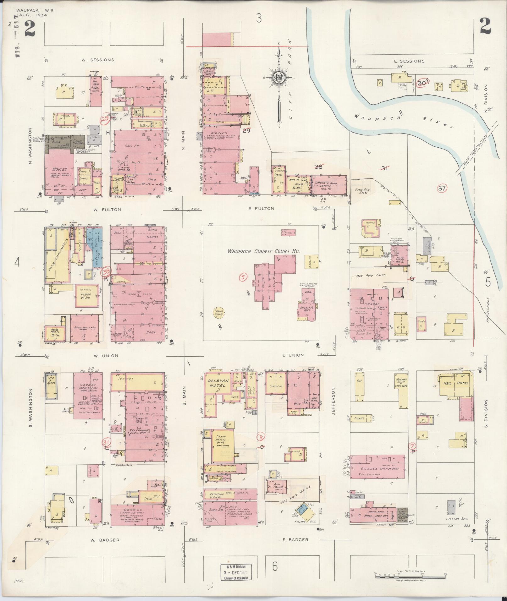 Sanborn Fire Insurance Map from Waupaca, Waupaca County, Wisconsin (1941), Sheet #0002 - Complete Map Set gallery image, historic Sanborn map, vintage wall art, Wisconsin Wisconsin