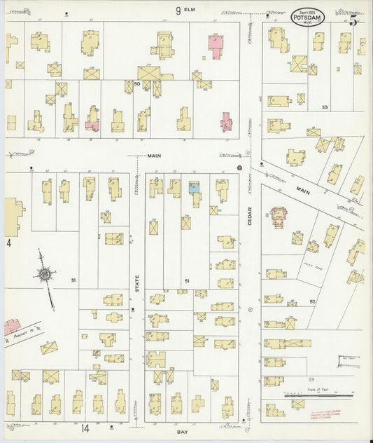Sanborn Fire Insurance Map from Potsdam, St. Lawrence County, New York (1910), Sheet #0005 - Historic Sanborn Fire Insurance Map Print, vintage old map wall art, antique decor, genealogy gift, New York New York map